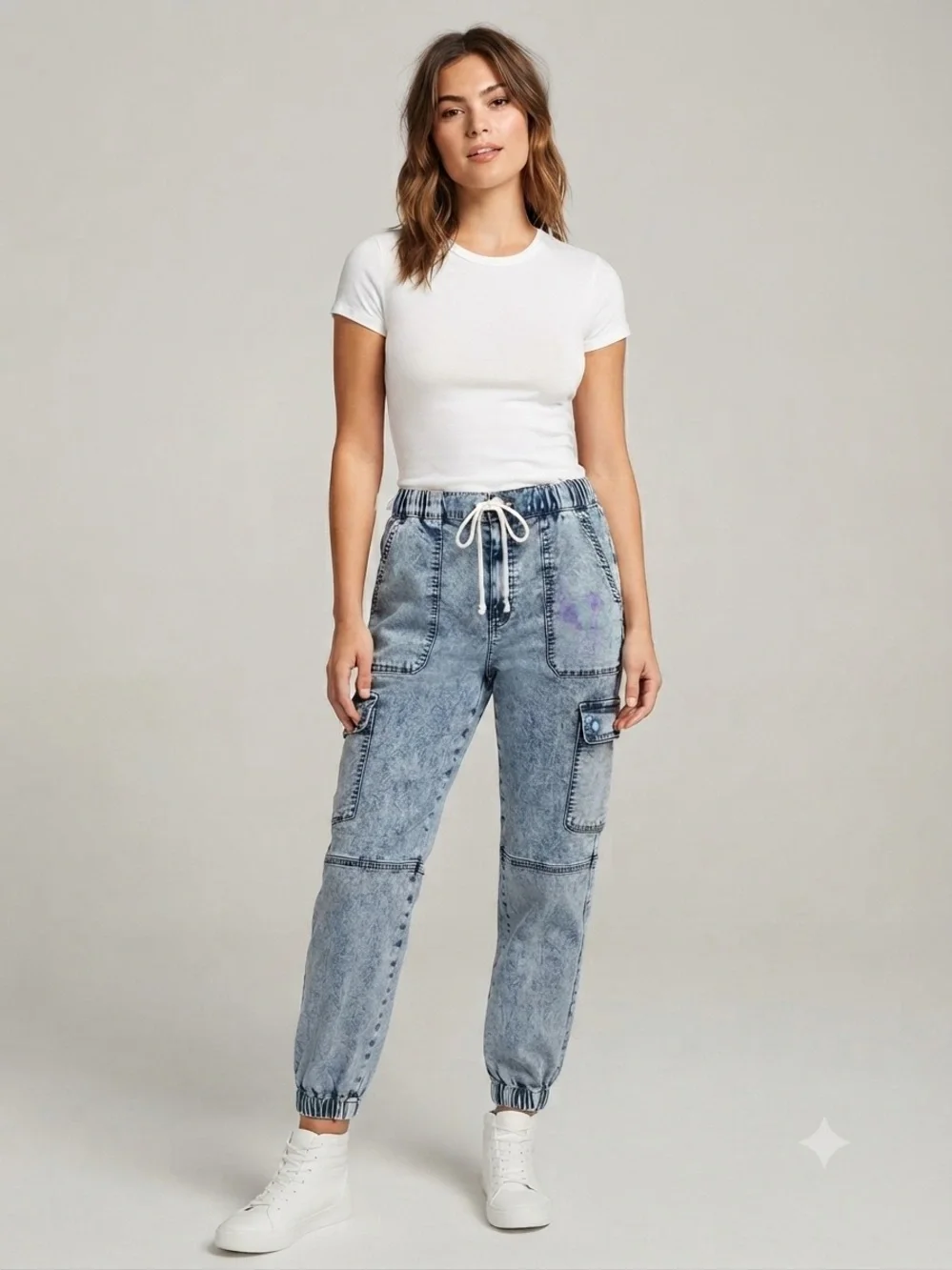 SO High Rise Cargo Joggers L Blue Mineral Wash EUC